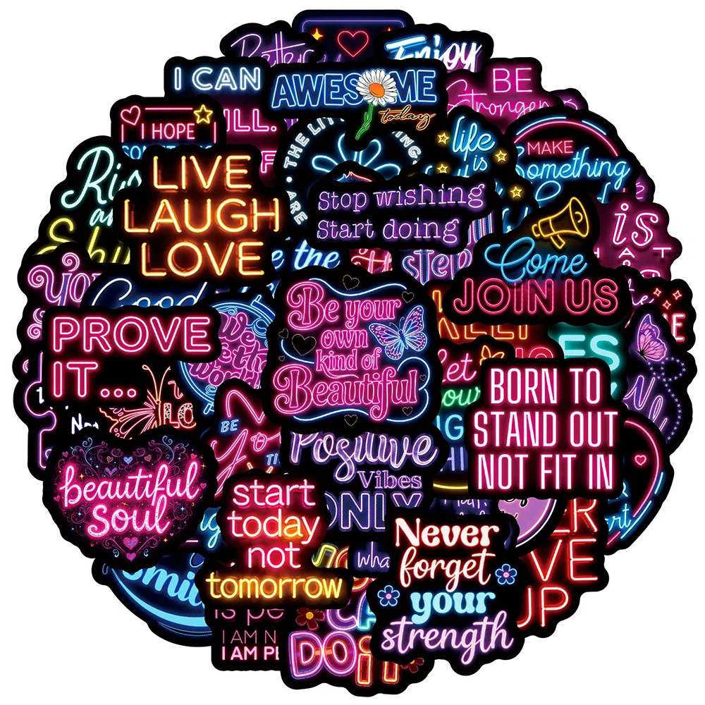 10/30/50pcs Cartoon Inspirational Quotes Stickers Cute Neon Aesthetic Decals for Laptop Luggage Guitar Helmet Decoration Sticker
10/30/50pcs Cartoon Inspirational Quotes Stickers Cute Neon Aesthetic Decals for Laptop Luggage Guitar Helmet Decoration Sticker