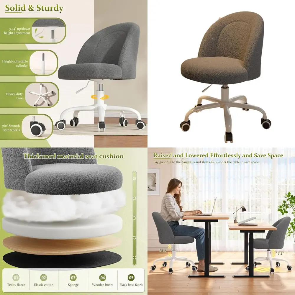 Adjustable Height Office Chair with Wheels, Grey, for Small Spaces and Bedroom, Cute Vanity Chair with Lumbar Support
Adjustable Height Office Chair with Wheels, Grey, for Small Spaces and Bedroom, Cute Vanity Chair with Lumbar Support