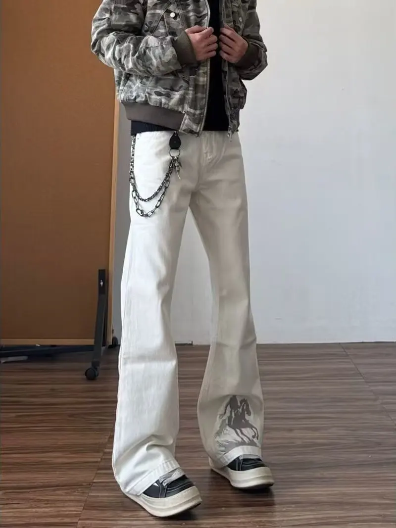 White Embroidered Cowboy Jeans Men's Spring Autumn High Street Vibe mid Waist Loose Fit Bell Bot War Pattern
White Embroidered Cowboy Jeans Men's Spring Autumn High Street Vibe mid Waist Loose Fit Bell Bot War Pattern