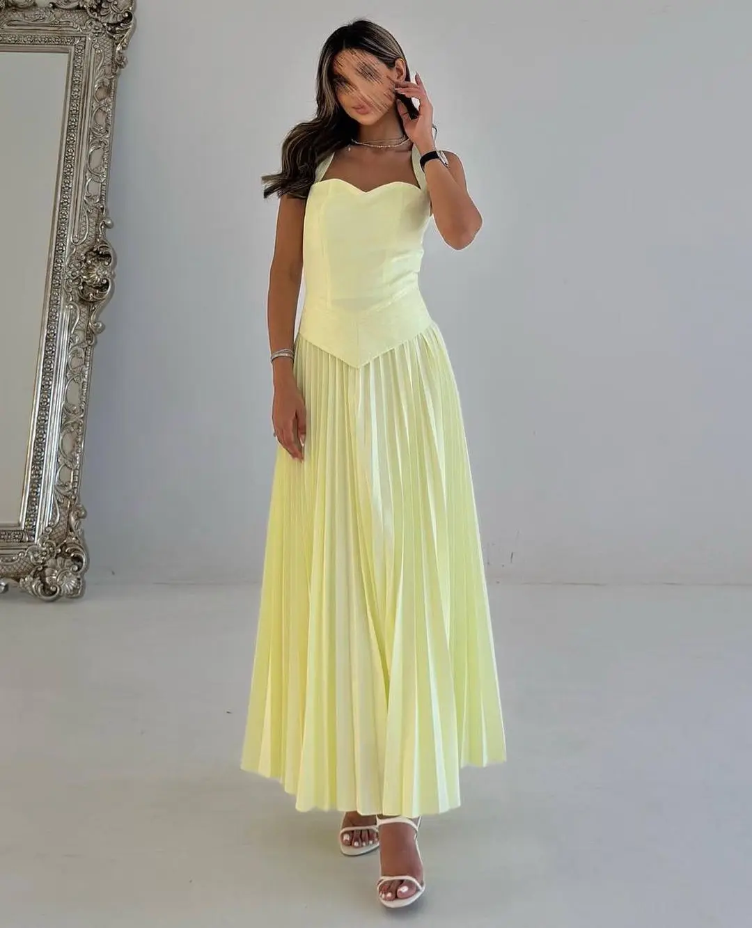 Customized Yellow Sleeveless Prom Dresses Sweetheart Pleated Ankle Length Evening Dresses Party Dresses
Customized Yellow Sleeveless Prom Dresses Sweetheart Pleated Ankle Length Evening Dresses Party Dresses