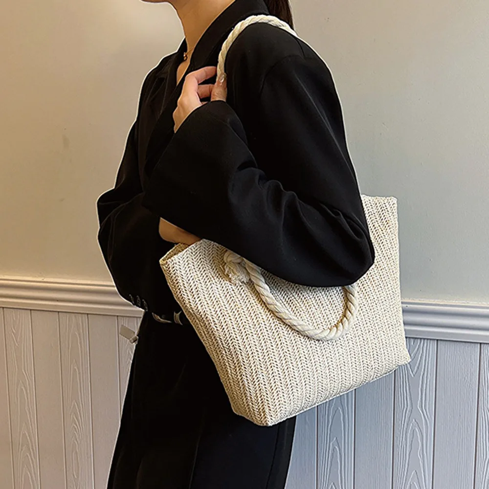 Vintage Elegant Women Straw Tote Bag Bohemian Solid Color Casual Beach Handbag Convenient Versatile Underarm Shoulder Bag Summer
Vintage Elegant Women Straw Tote Bag Bohemian Solid Color Casual Beach Handbag Convenient Versatile Underarm Shoulder Bag Summer