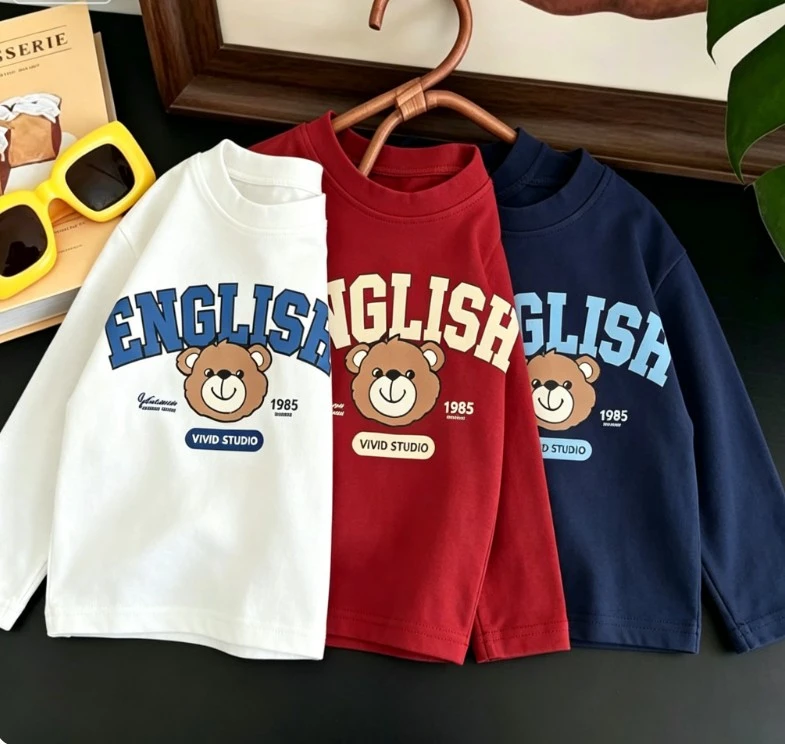 Little Children Cute Bear Print T Shirts With English 1985 Print Toddler Long Sleeve Casual Tops Autumn Spring Wear Thin Tees
Little Children Cute Bear Print T Shirts With English 1985 Print Toddler Long Sleeve Casual Tops Autumn Spring Wear Thin Tees