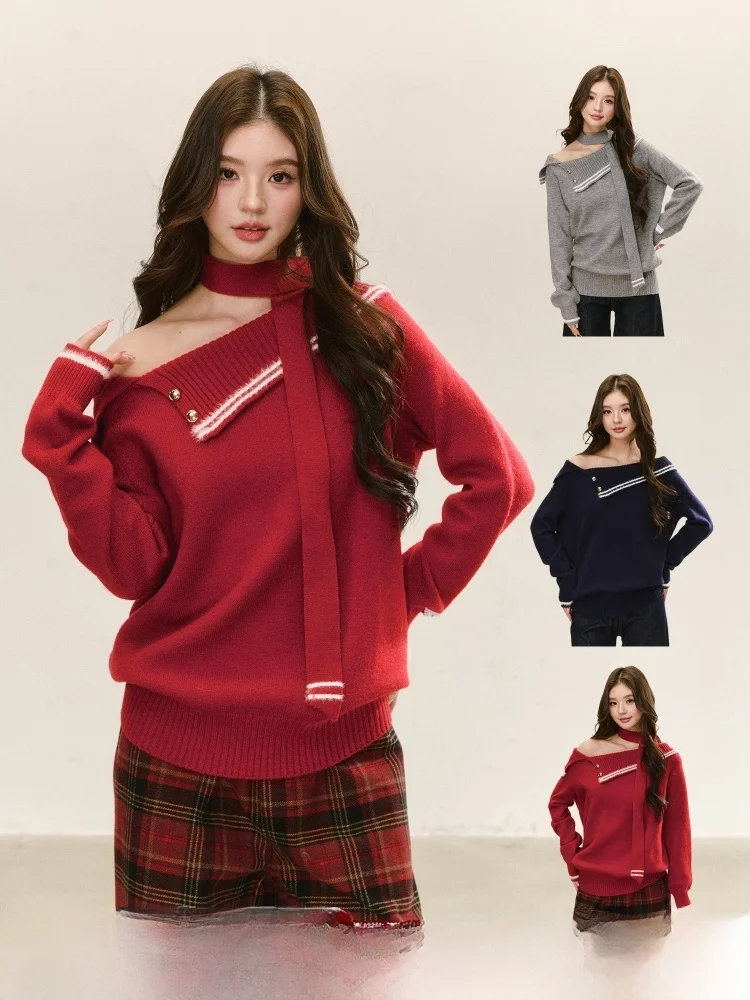 ELEVEN SP Red One-oulder Knitted Sweater Women's Winter New Year Warmth Faion Korean Sle Long Sve Ciwalk Daily Date
ELEVEN SP Red One-oulder Knitted Sweater Women's Winter New Year Warmth Faion Korean Sle Long Sve Ciwalk Daily Date