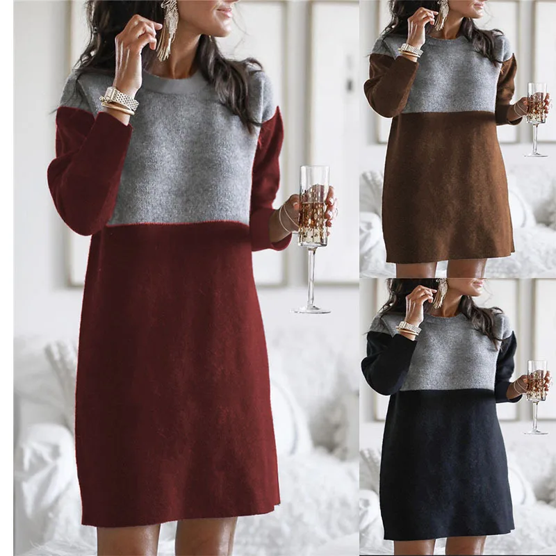 Autumn Winter Women's Sweater Patchwork Dress Loose Round Neck Long Sleeve Dresses Female and Lady Casual and Elegant Clothing
Autumn Winter Women's Sweater Patchwork Dress Loose Round Neck Long Sleeve Dresses Female and Lady Casual and Elegant Clothing