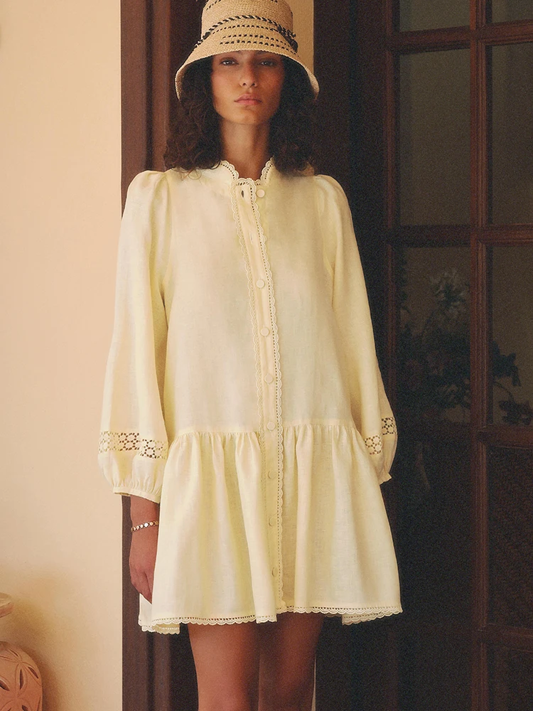 JULISSA MO Patchwork Sexy Hollow Out Lace Women Dress Yellow Long Sleeve Single Breasted Dresses Autumn Loose Casual Streetwear 
JULISSA MO Patchwork Sexy Hollow Out Lace Women Dress Yellow Long Sleeve Single Breasted Dresses Autumn Loose Casual Streetwear