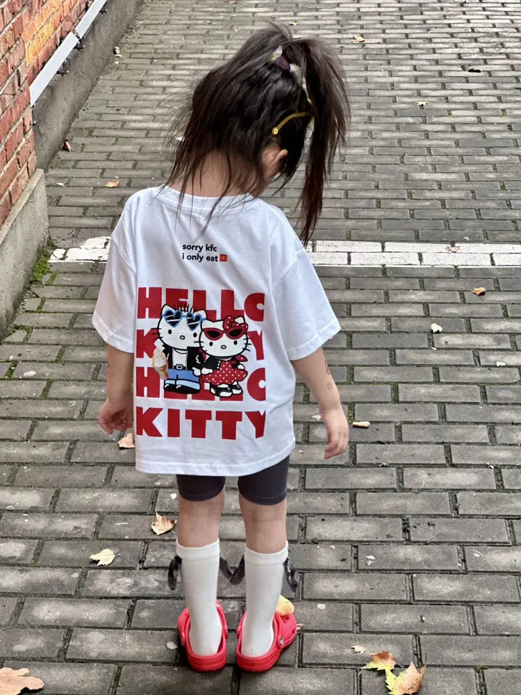 Summer Hello Kitty Anime Kawaii Sanrio Fashion Children Printed Short Sleeve Hoodie Cute Loose T-shirt Baby Clothes Gifts Toys
Summer Hello Kitty Anime Kawaii Sanrio Fashion Children Printed Short Sleeve Hoodie Cute Loose T-shirt Baby Clothes Gifts Toys