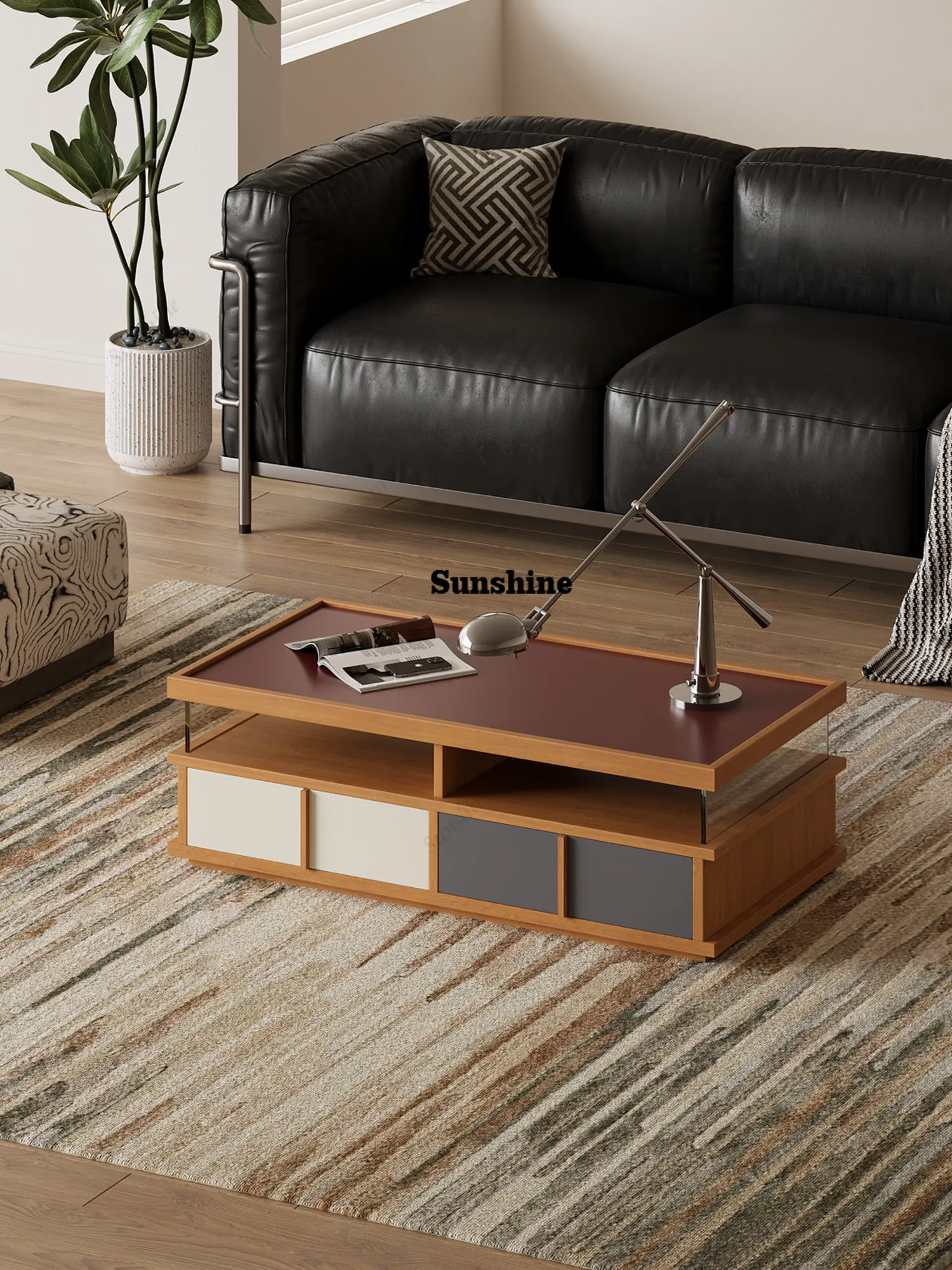 Simple color lattice wood coffee table living room sofa edge Italian storage locker
Simple color lattice wood coffee table living room sofa edge Italian storage locker