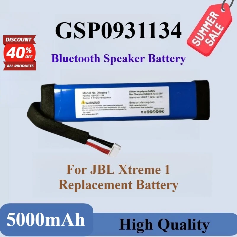 High Quality GSP0931134 Bluetooth Speaker Battery 7.4V 5000mAh For JBL Xtreme 1 Brand New Replacement Battery
High Quality GSP0931134 Bluetooth Speaker Battery 7.4V 5000mAh For JBL Xtreme 1 Brand New Replacement Battery