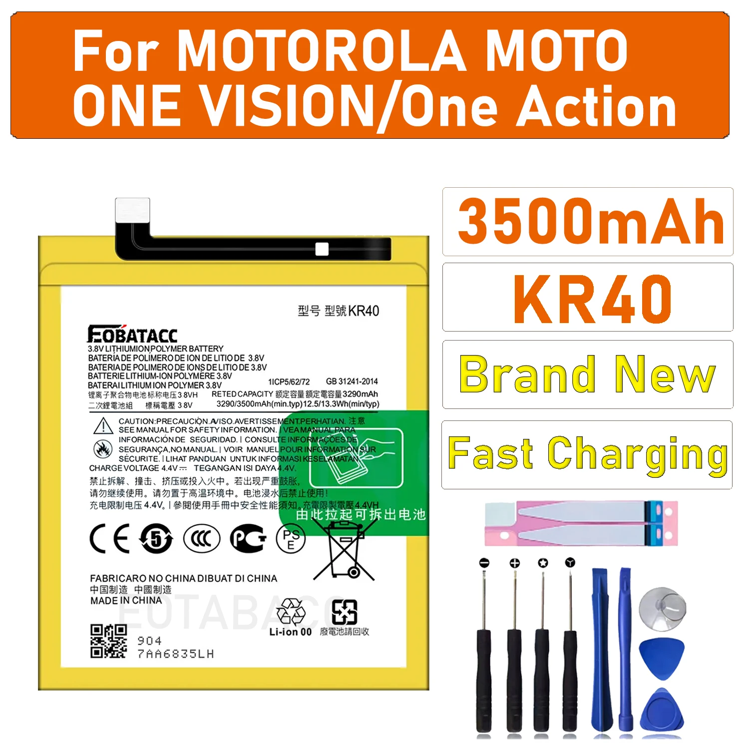2025 years 100% Original KR40 3500mAh Battery For Motorola Moto One Action XT2013-1 / One Vision XT1970-1 Phone Batteries +Tools
2025 years 100% Original KR40 3500mAh Battery For Motorola Moto One Action XT2013-1 / One Vision XT1970-1 Phone Batteries +Tools
