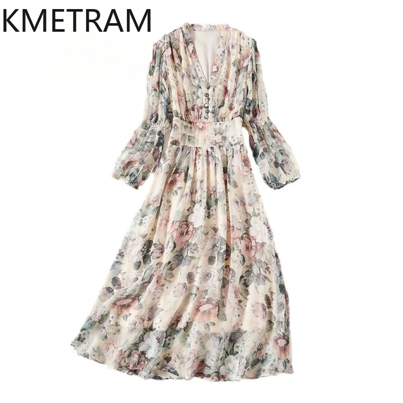 KMETRAM 100% Natural Mulberry Silk Dress Woman Summer 2025 Party Long Dresses V-neck Printed Dress Ladies Clothes Vestidos
KMETRAM 100% Natural Mulberry Silk Dress Woman Summer 2025 Party Long Dresses V-neck Printed Dress Ladies Clothes Vestidos