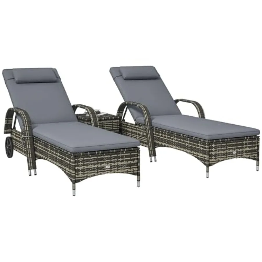 Wicker Outdoor Chaise Lounge Chair Set of 3 with Side Table, 5-Level Adjustable Backrest PE Rattan Pool Lounge Chair with Wheel
Wicker Outdoor Chaise Lounge Chair Set of 3 with Side Table, 5-Level Adjustable Backrest PE Rattan Pool Lounge Chair with Wheel