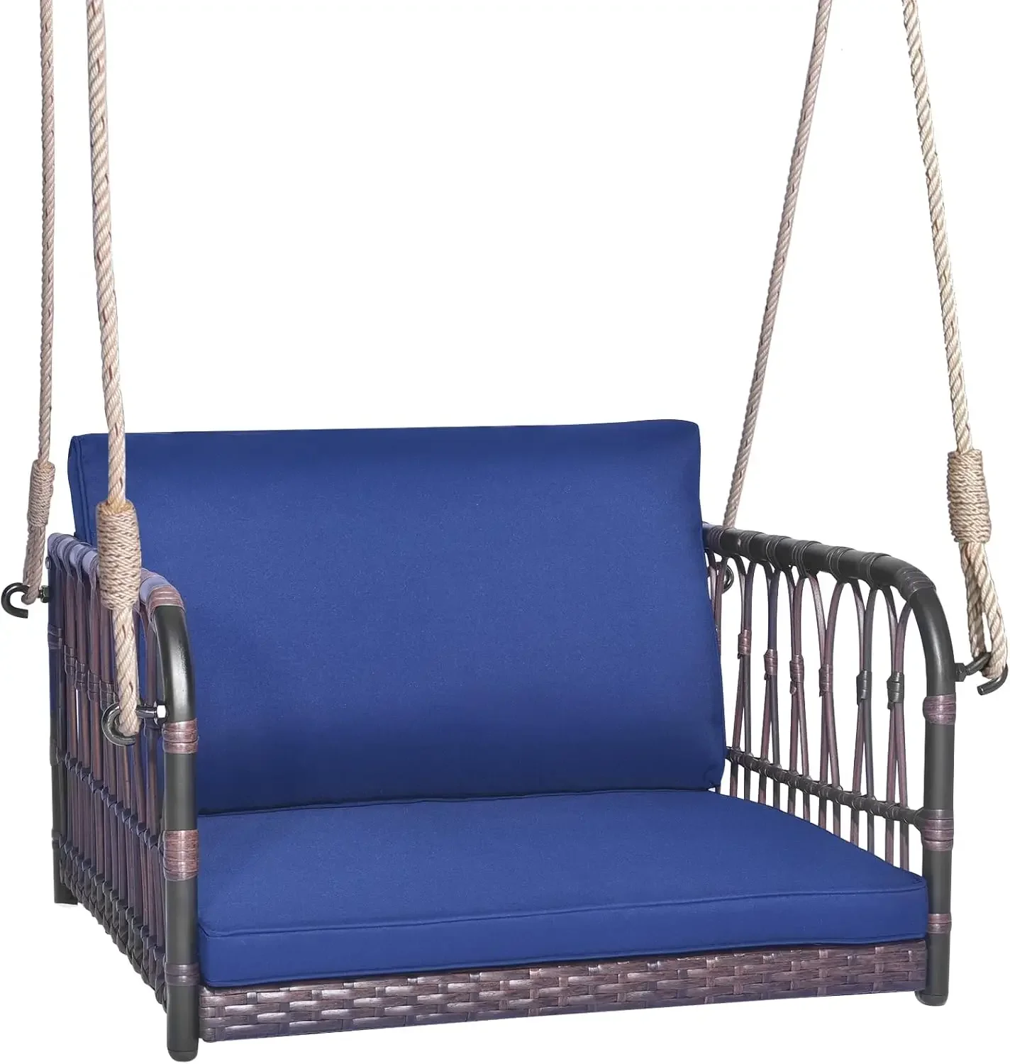 Patio Rattan Porch Swing, Single Person Hanging Seat with Seat & Back Cushions, Heavy-Duty Metal Frame & 2 Sturdy Hanging
Patio Rattan Porch Swing, Single Person Hanging Seat with Seat & Back Cushions, Heavy-Duty Metal Frame & 2 Sturdy Hanging