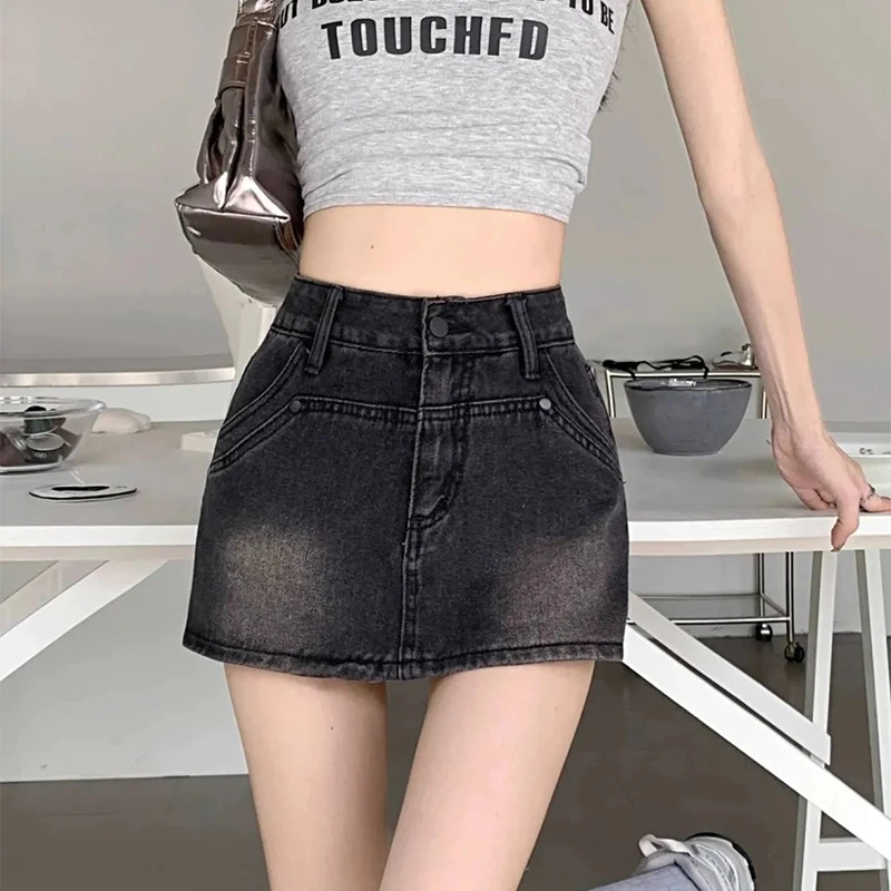 Retro Hot Girls Black Gray Women Denim Skirts 2025 New Trend High Waist Slimming Skirts A-Line Sexy Hip-Wrapped Short Faldas
Retro Hot Girls Black Gray Women Denim Skirts 2025 New Trend High Waist Slimming Skirts A-Line Sexy Hip-Wrapped Short Faldas