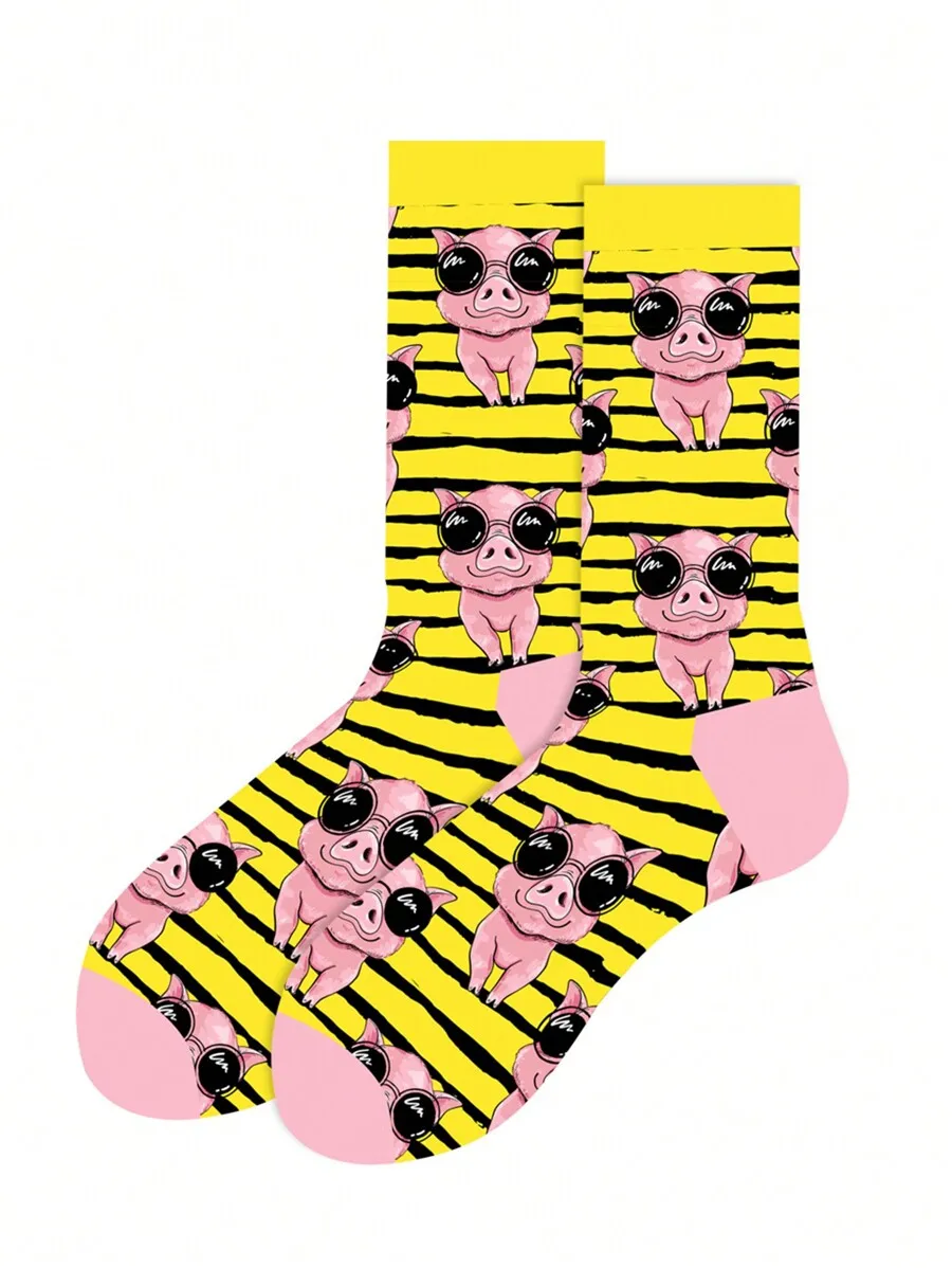 Mens Comfortable Mid-Calf Socks With Sunglasses Pig Print Yellow Black Stripes
Mens Comfortable Mid-Calf Socks With Sunglasses Pig Print Yellow Black Stripes
