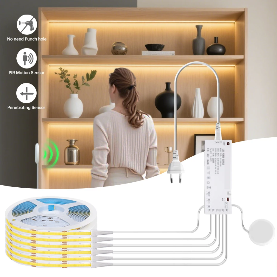 12V Penetrable PIR Motion Sensor COB LED Strip Light Under Cabinet Lamp 1m 2m 3m 4m 5m Adhesive Led Closet Tape Kitchen Lighting
12V Penetrable PIR Motion Sensor COB LED Strip Light Under Cabinet Lamp 1m 2m 3m 4m 5m Adhesive Led Closet Tape Kitchen Lighting