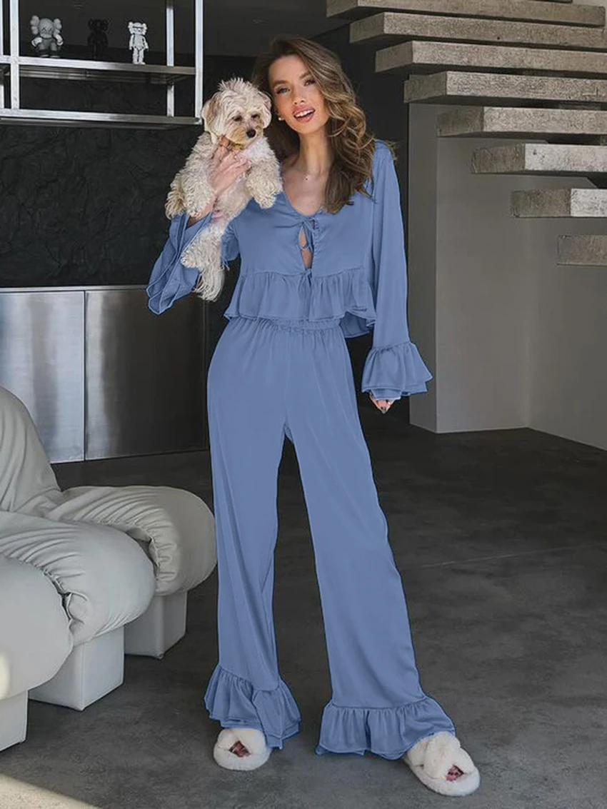 Marthaqiqi Causal Women Sleepwear Set V-Neck Pajamas Long Sleeve Nightie Crop Top Nightwear Lace Up Nightgown Pants Pyjamas Suit
Marthaqiqi Causal Women Sleepwear Set V-Neck Pajamas Long Sleeve Nightie Crop Top Nightwear Lace Up Nightgown Pants Pyjamas Suit