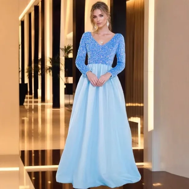 Romagic V Neck Long Sleeves A-Line Prom Ball Gown Mesh Sequin Elegant Sequin Women Evening Party Dress Floor Length Winter
Romagic V Neck Long Sleeves A-Line Prom Ball Gown Mesh Sequin Elegant Sequin Women Evening Party Dress Floor Length Winter