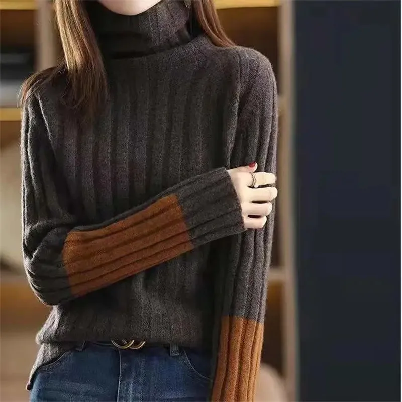 Turtleneck Sweater Female Autumn Winter Stitching Long-sleeved Pullover Fashion Commuter Knitted Bottoming Women's Clothing M364
Turtleneck Sweater Female Autumn Winter Stitching Long-sleeved Pullover Fashion Commuter Knitted Bottoming Women's Clothing M364