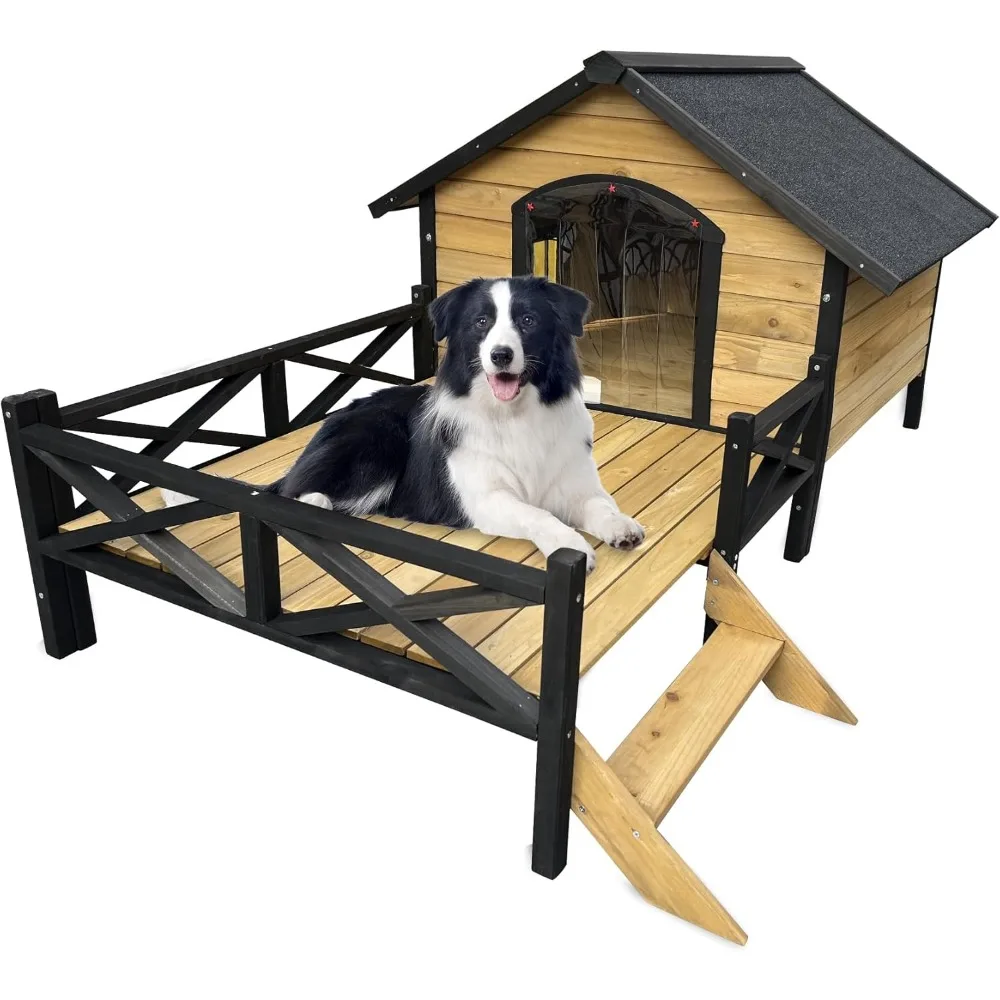 Wood Dog House Outside with Porch, Outdoor Dog House Weatherproof, Dog Houses with Elevated Floor for Small Medium Dogs
Wood Dog House Outside with Porch, Outdoor Dog House Weatherproof, Dog Houses with Elevated Floor for Small Medium Dogs