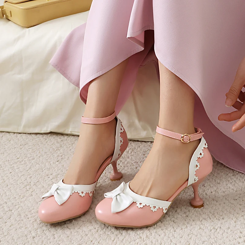 Large Size 42 43 Spring Summer New Pink Mixed Color Lolita Women Sandals Round Toe Ankle Strap High Heels Dress Pumps Shoes New
Large Size 42 43 Spring Summer New Pink Mixed Color Lolita Women Sandals Round Toe Ankle Strap High Heels Dress Pumps Shoes New