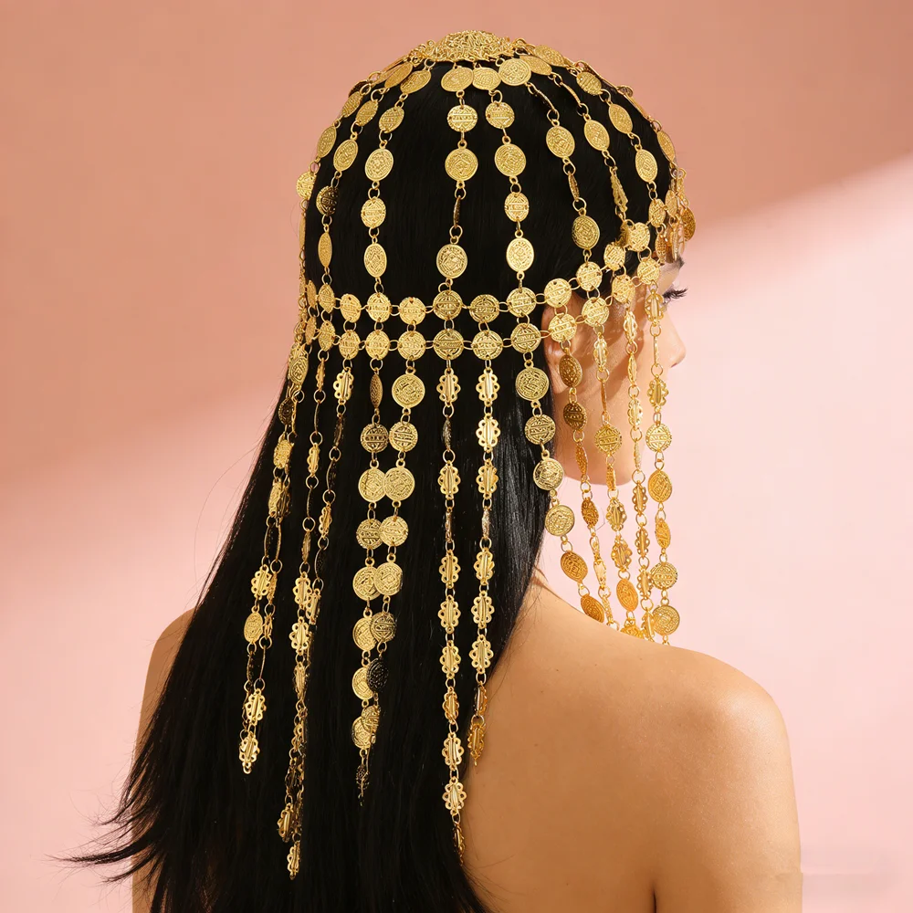 Sparkling Vintage Ethnic Long Head Chain, Gold Carved Coin Multi-Layer Tassel Embellished For Ethnic Party Stylish Look
Sparkling Vintage Ethnic Long Head Chain, Gold Carved Coin Multi-Layer Tassel Embellished For Ethnic Party Stylish Look