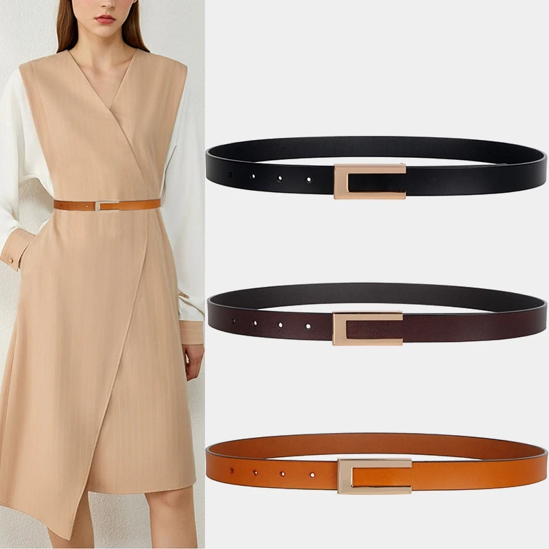 Genuine Leather Womens Belt Skinny Waist Belt for Dresses Jeans Pants with Gold Buckle
Genuine Leather Womens Belt Skinny Waist Belt for Dresses Jeans Pants with Gold Buckle