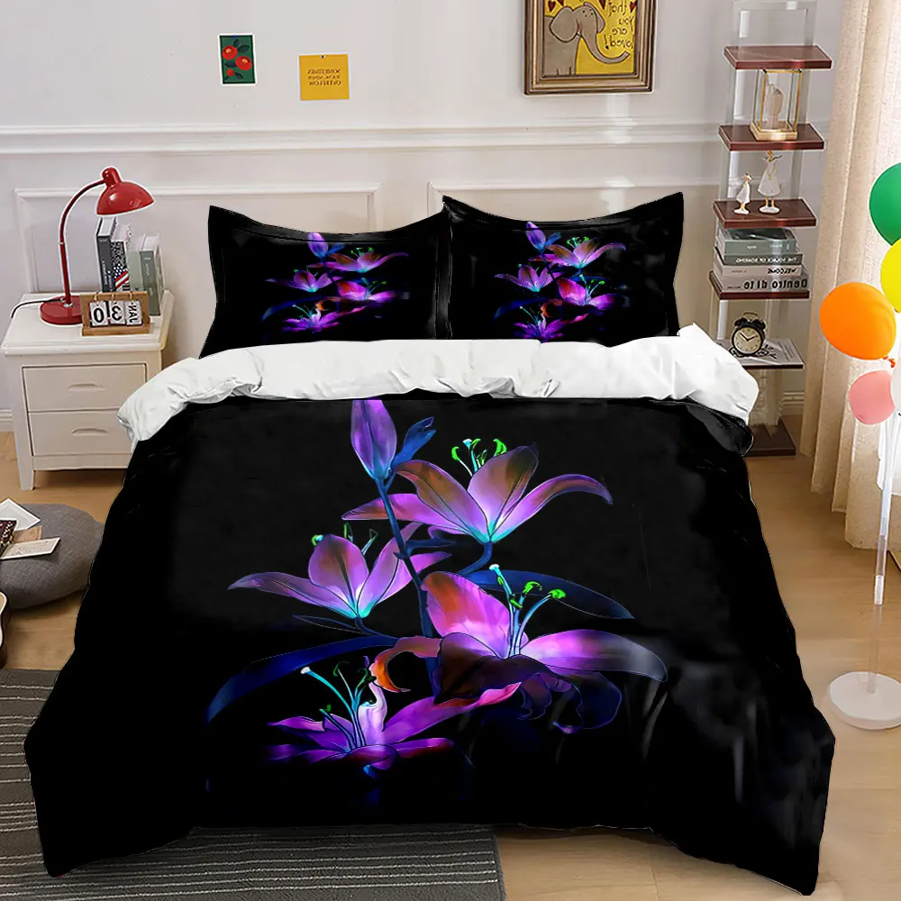3Pcs Glowing Lilies Bedding Set, Psychedelic Flower Illustration Print Duvet Cover, Modern Gothic Style
3Pcs Glowing Lilies Bedding Set, Psychedelic Flower Illustration Print Duvet Cover, Modern Gothic Style
