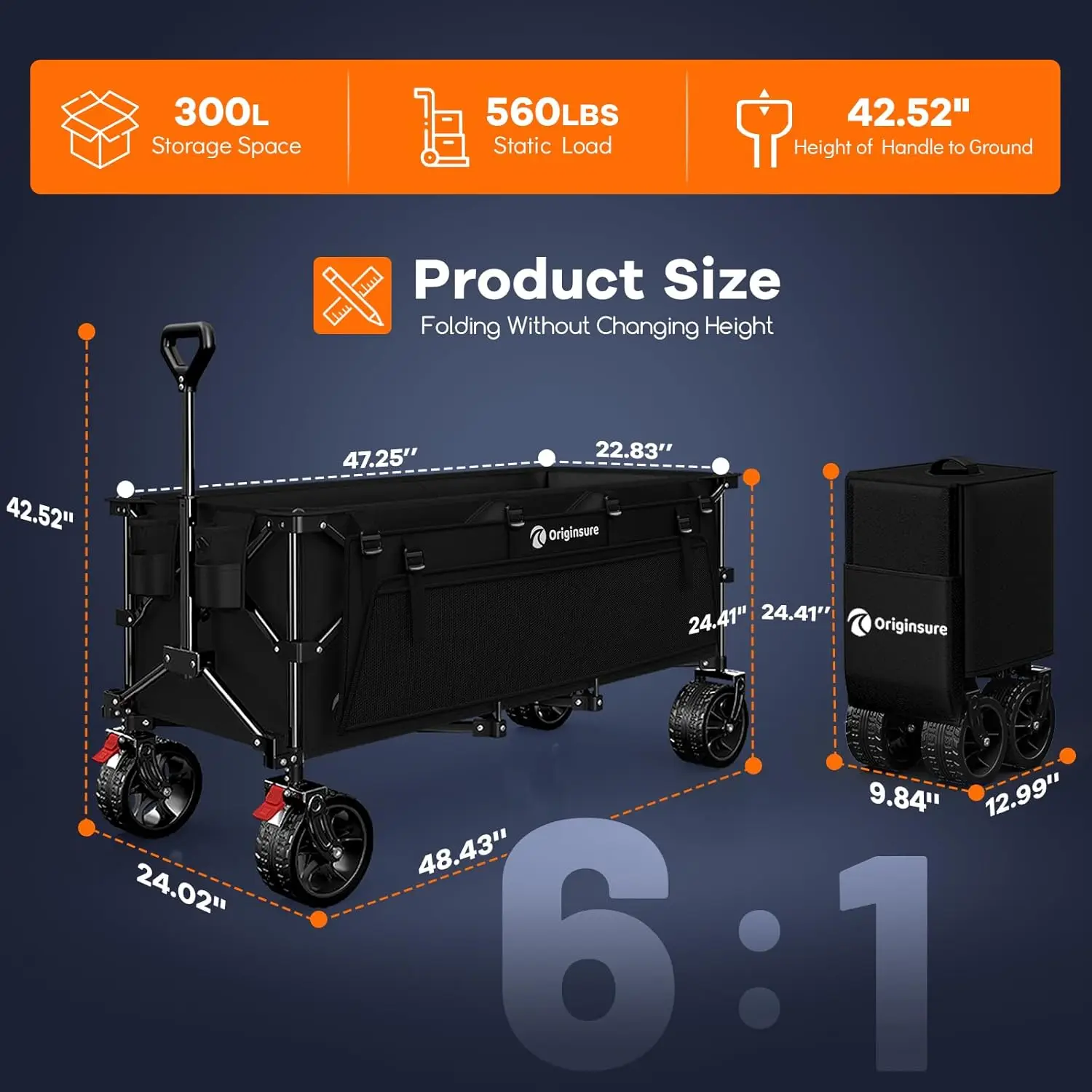 48" L Collapsible Wagon Cart Foldable, 560lbs Weight Capacity 300L Heavy Duty Folding Beach Wagons with Big All-Terrain Wheels,
48" L Collapsible Wagon Cart Foldable, 560lbs Weight Capacity 300L Heavy Duty Folding Beach Wagons with Big All-Terrain Wheels,