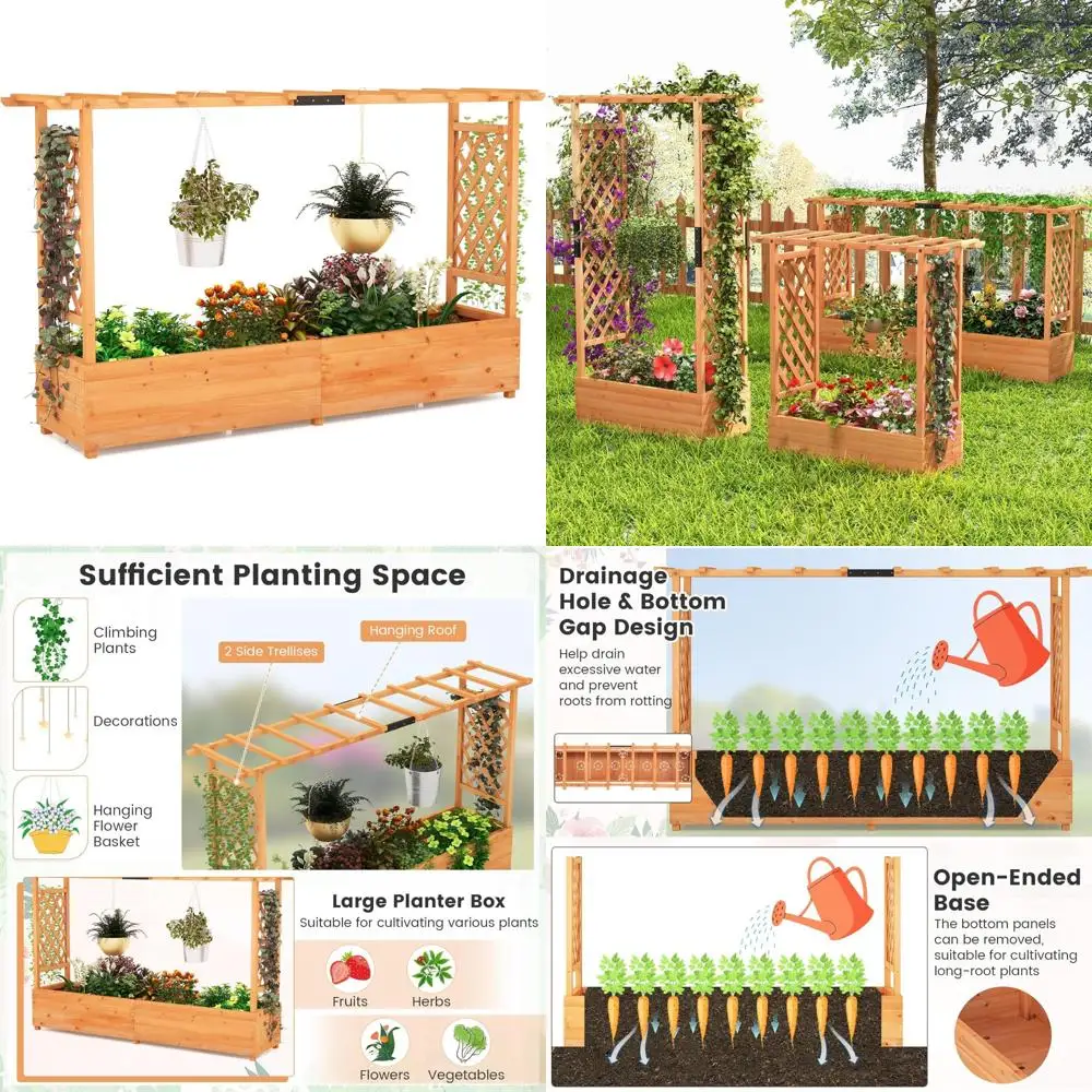 45-Inch Vertical Garden Bed with Arch Trellis, Hanging Roof, Planter Box, Drainage Holes for Vegetables and Flowers
45-Inch Vertical Garden Bed with Arch Trellis, Hanging Roof, Planter Box, Drainage Holes for Vegetables and Flowers