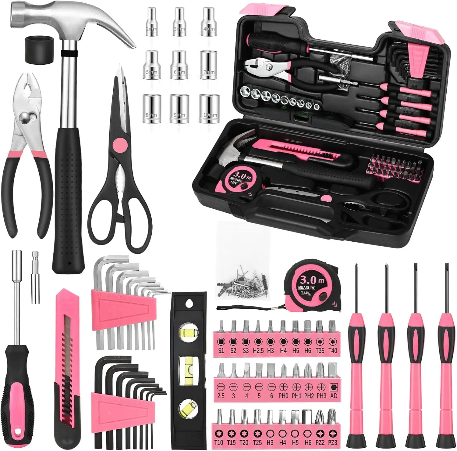 144-Piece Pink Tool Kit for Women, Home Repair & College Repairs, Basic Household Hand Tool Set with Plastic Toolbox
144-Piece Pink Tool Kit for Women, Home Repair & College Repairs, Basic Household Hand Tool Set with Plastic Toolbox