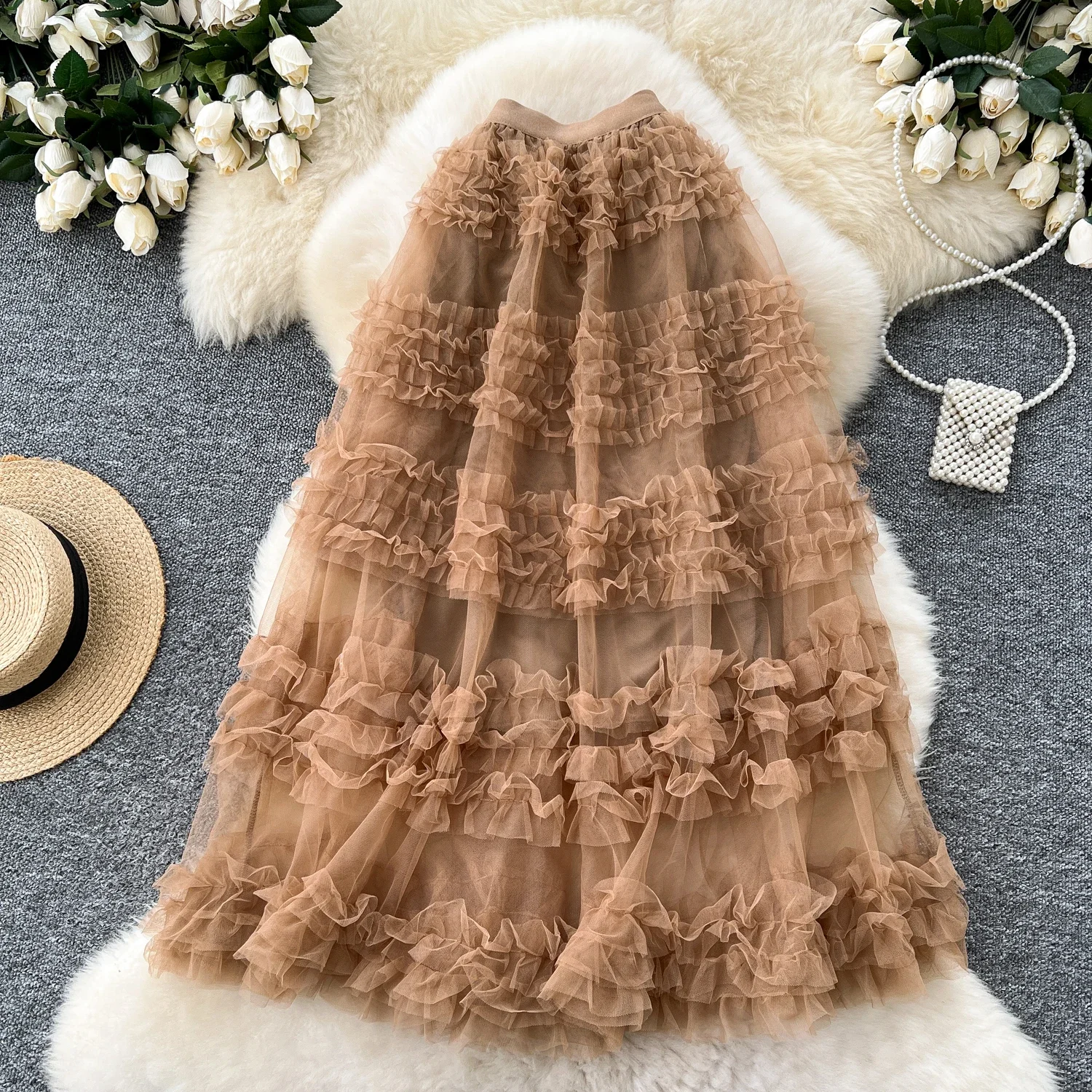Casual Mesh Vintage Ruffle Spliced Slim High Waist Women Sweet Elegant Chic Ball Gown Skirt Korean Fashion Streetwear Clothing
Casual Mesh Vintage Ruffle Spliced Slim High Waist Women Sweet Elegant Chic Ball Gown Skirt Korean Fashion Streetwear Clothing
