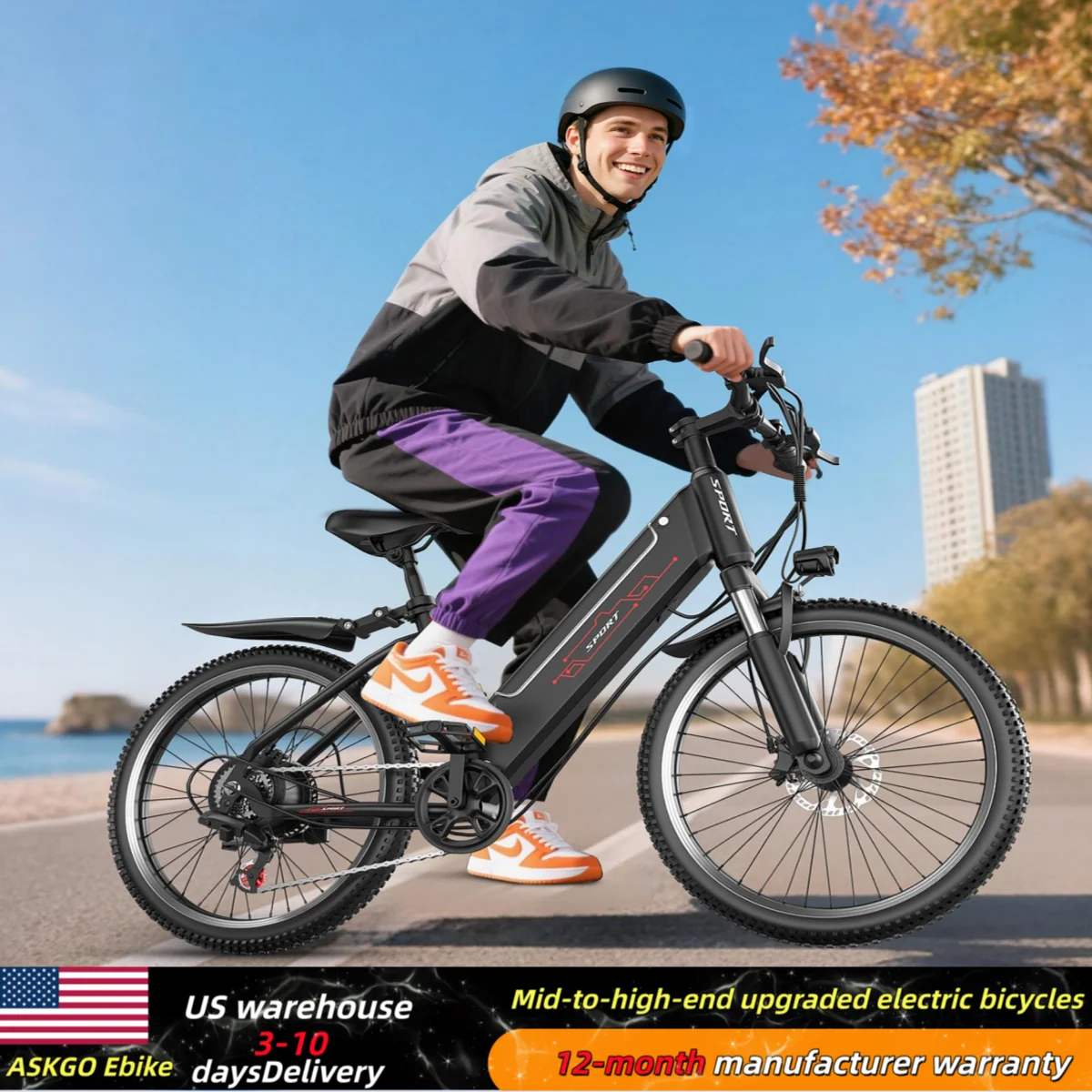 ASKGO F26 electric bicycle, 48V 10.4AH, 750W, 55-mile range, seven-speed, high-end front and rear disc brakes, US warehouse.
ASKGO F26 electric bicycle, 48V 10.4AH, 750W, 55-mile range, seven-speed, high-end front and rear disc brakes, US warehouse.