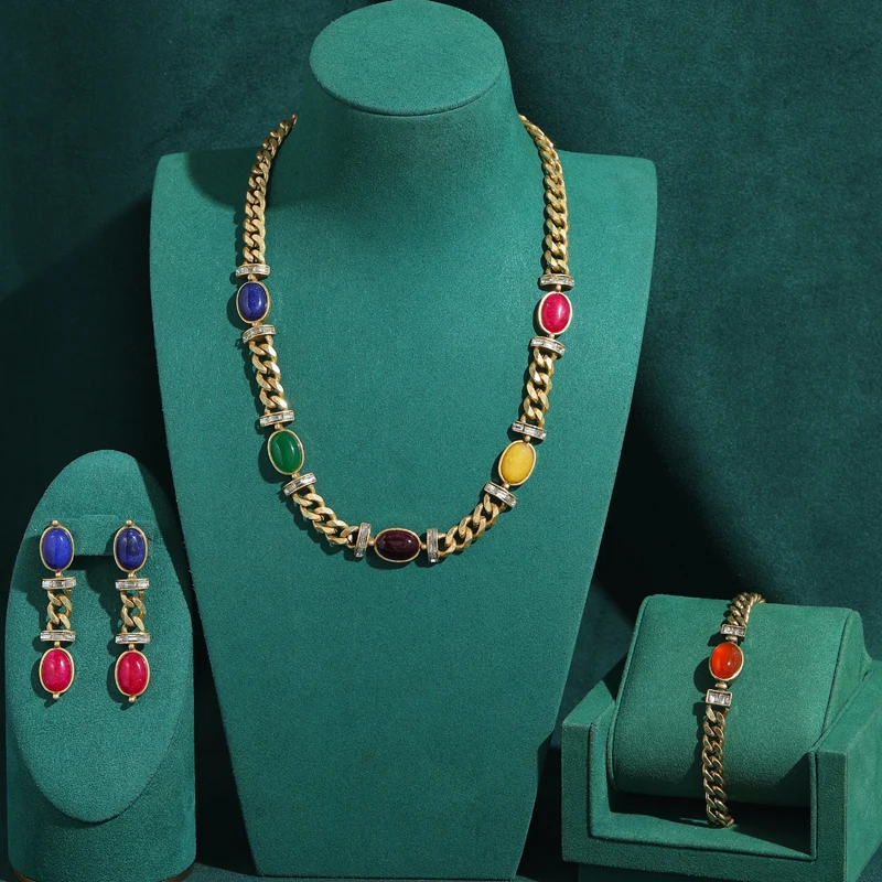Vintage Colorful Jewelry Sets Natural Stone For Woman Choker Necklaces Drop Earrings Beeswax Yellow Bracelet Wedding Accessories
Vintage Colorful Jewelry Sets Natural Stone For Woman Choker Necklaces Drop Earrings Beeswax Yellow Bracelet Wedding Accessories