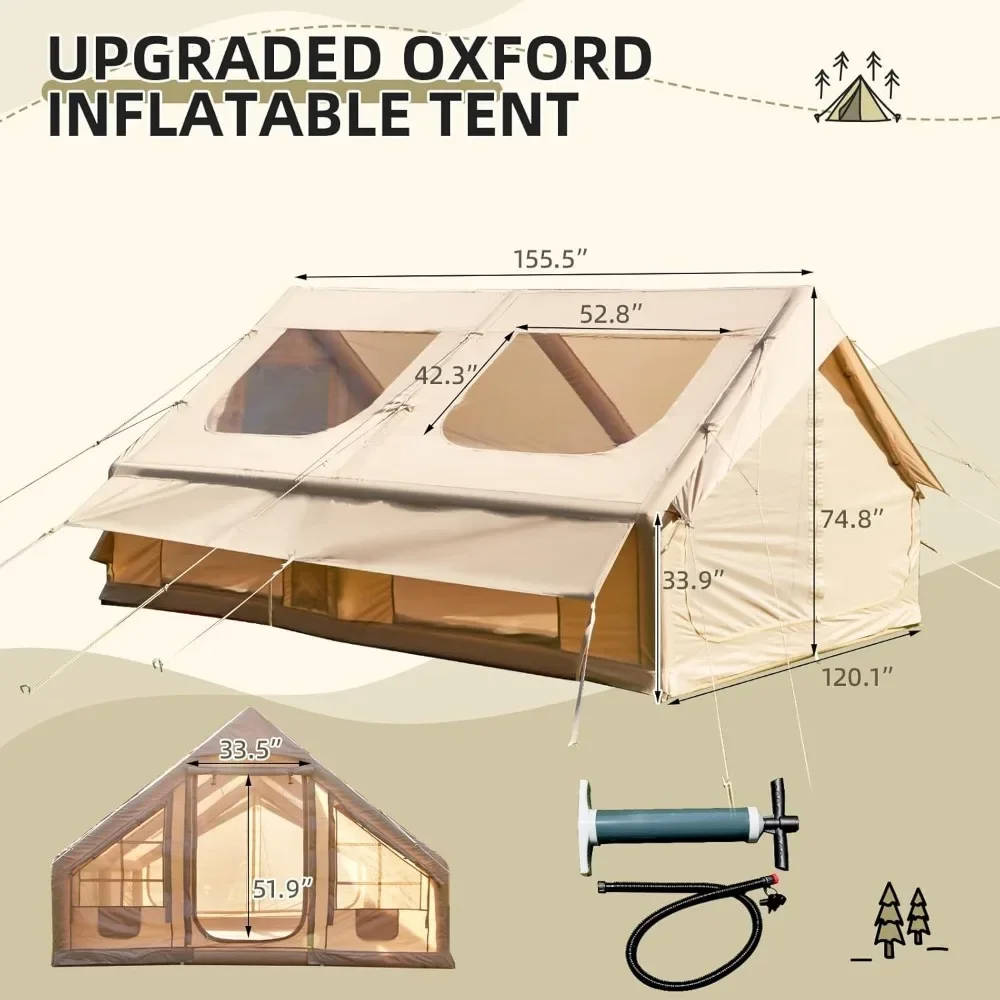 13x10FT Inflatable Camping Tent with Stove Jack & Mesh Windows & Pump, 6-8 Person Glamping Tents with Clear Skylight,
13x10FT Inflatable Camping Tent with Stove Jack & Mesh Windows & Pump, 6-8 Person Glamping Tents with Clear Skylight,