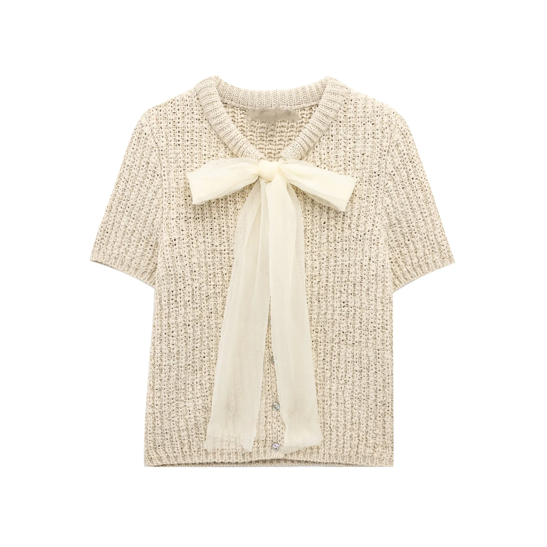 ZBZA Women Bow Lace-up Knitted Sweater O-neck Short Sleeves Single Breasted Elastic Hem Solid Simple Top Spring New Chic Sweater
ZBZA Women Bow Lace-up Knitted Sweater O-neck Short Sleeves Single Breasted Elastic Hem Solid Simple Top Spring New Chic Sweater