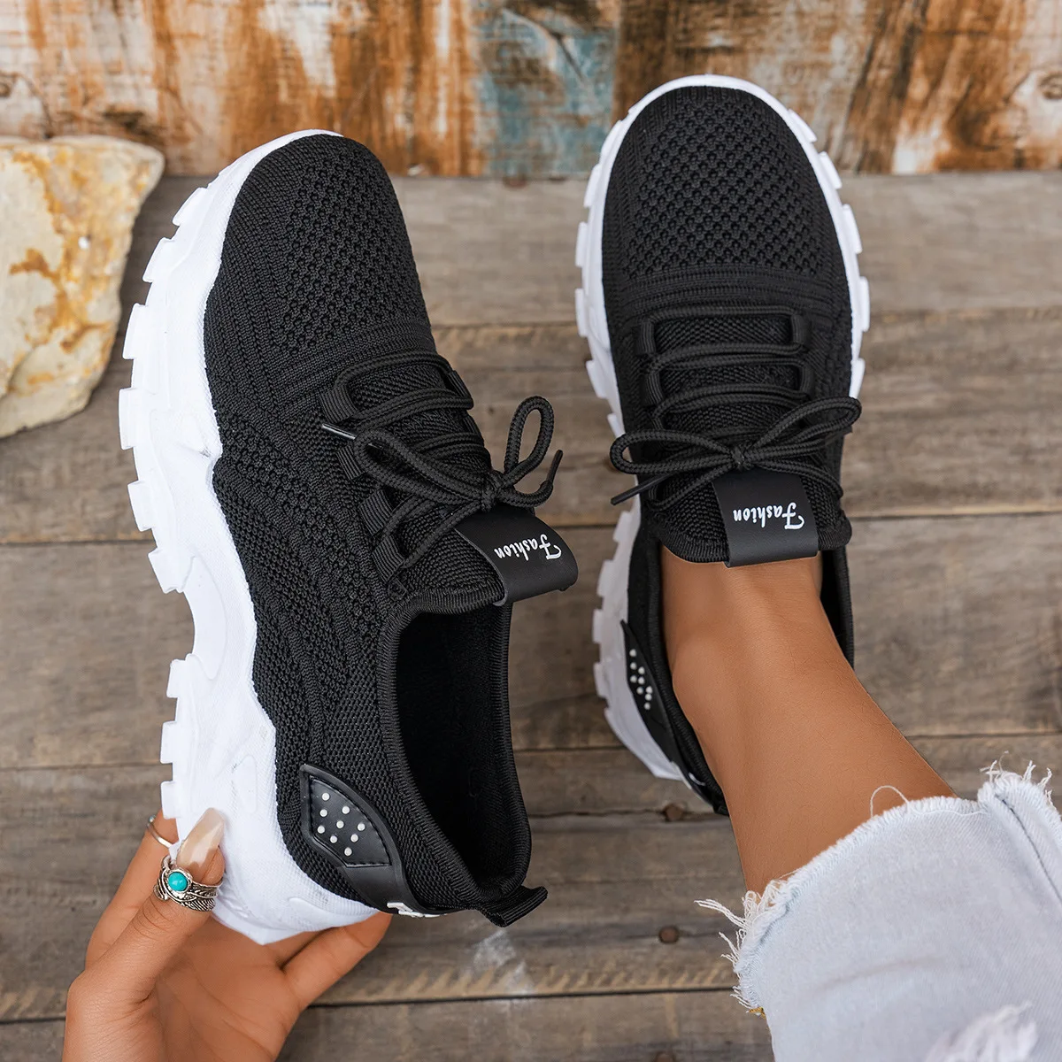 Women's Chunky Sole Knit Sneakers – Black Lightweight Breathable Walking Shoes
Women's Chunky Sole Knit Sneakers – Black Lightweight Breathable Walking Shoes