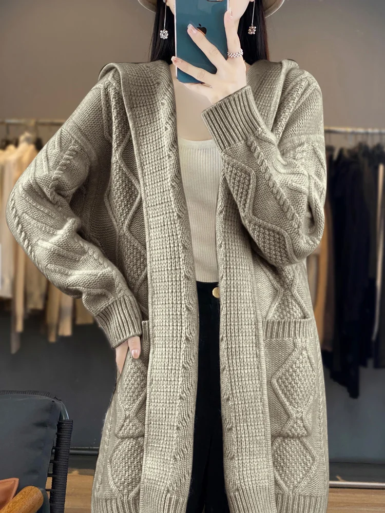 Korean Sweater Women's Hooded Cardigan Coat Autumn Winter Windbreaker 100% Merino Wool Sweater Clothing Knit Jacquard Outerwears
Korean Sweater Women's Hooded Cardigan Coat Autumn Winter Windbreaker 100% Merino Wool Sweater Clothing Knit Jacquard Outerwears