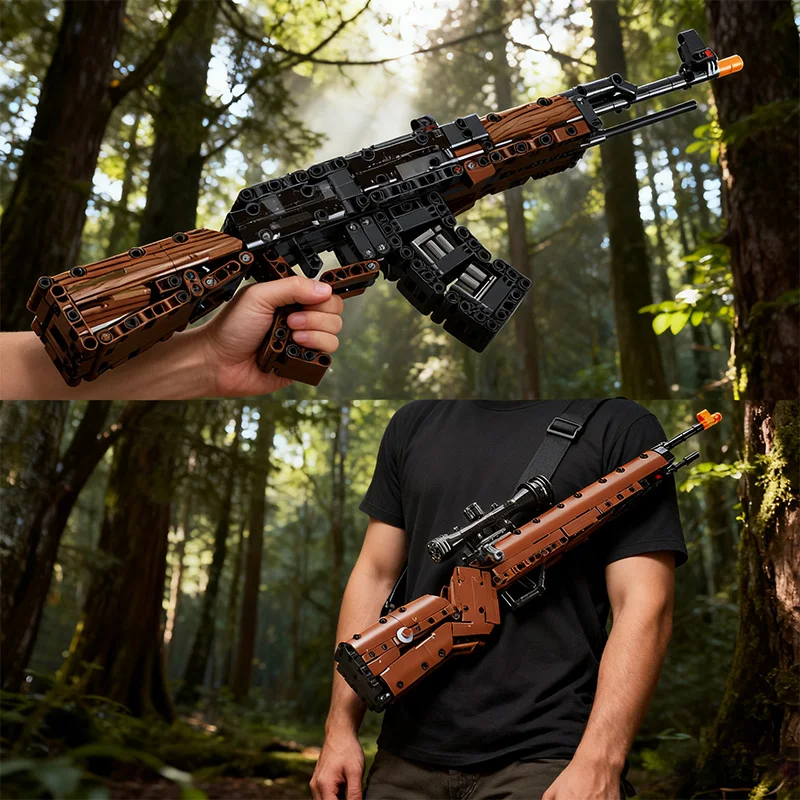 Two toy guns made of building blocks, building block model guns, black and brown building block toy guns
Two toy guns made of building blocks, building block model guns, black and brown building block toy guns