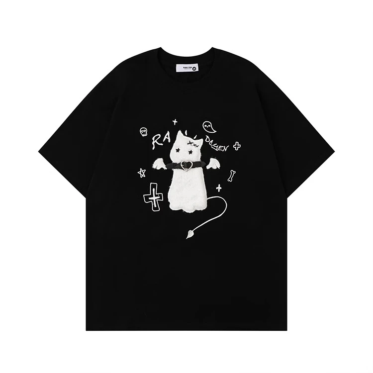 Retro embroidered cat short-sleeved Y2Kt-shirt for men and women, sweet Ins loose design sense niche subculture t-shirt top
Retro embroidered cat short-sleeved Y2Kt-shirt for men and women, sweet Ins loose design sense niche subculture t-shirt top