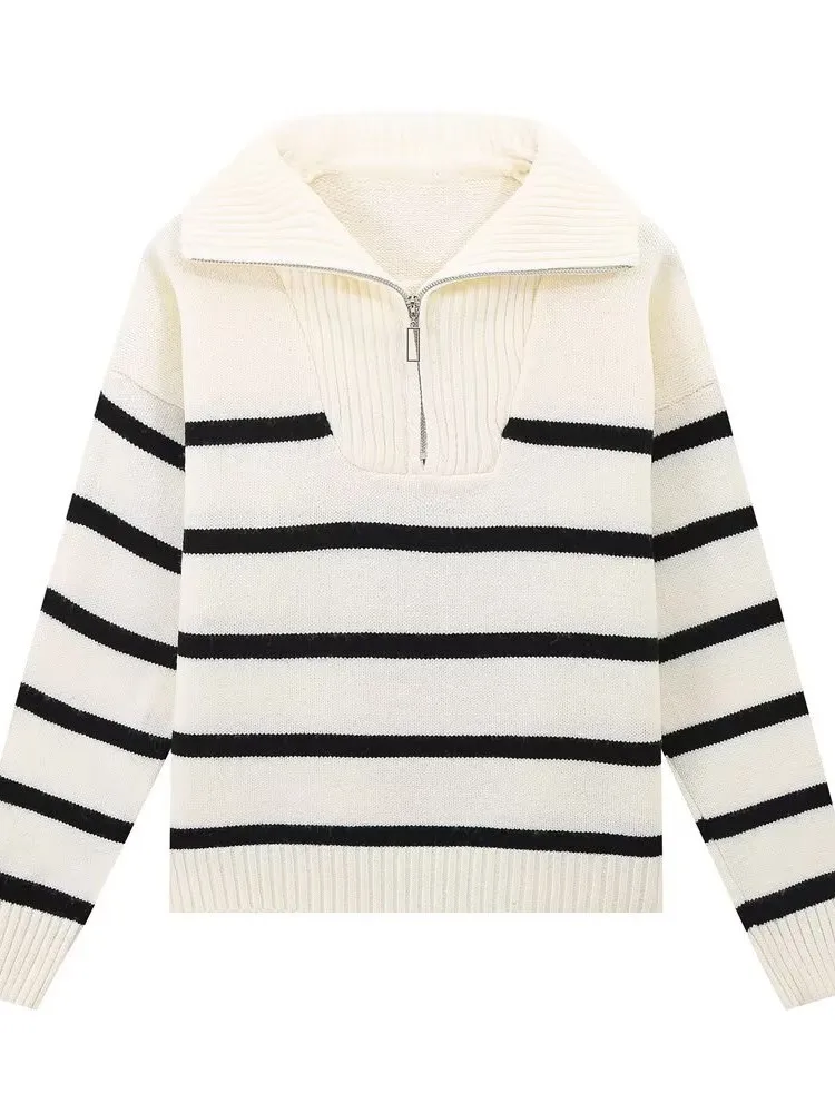 MsChuh Autumn 2026 Women's Clothing New Fashion All-match Long Sleeves Zipper Striped Sweater Casual Comfortable Simple Style
MsChuh Autumn 2026 Women's Clothing New Fashion All-match Long Sleeves Zipper Striped Sweater Casual Comfortable Simple Style