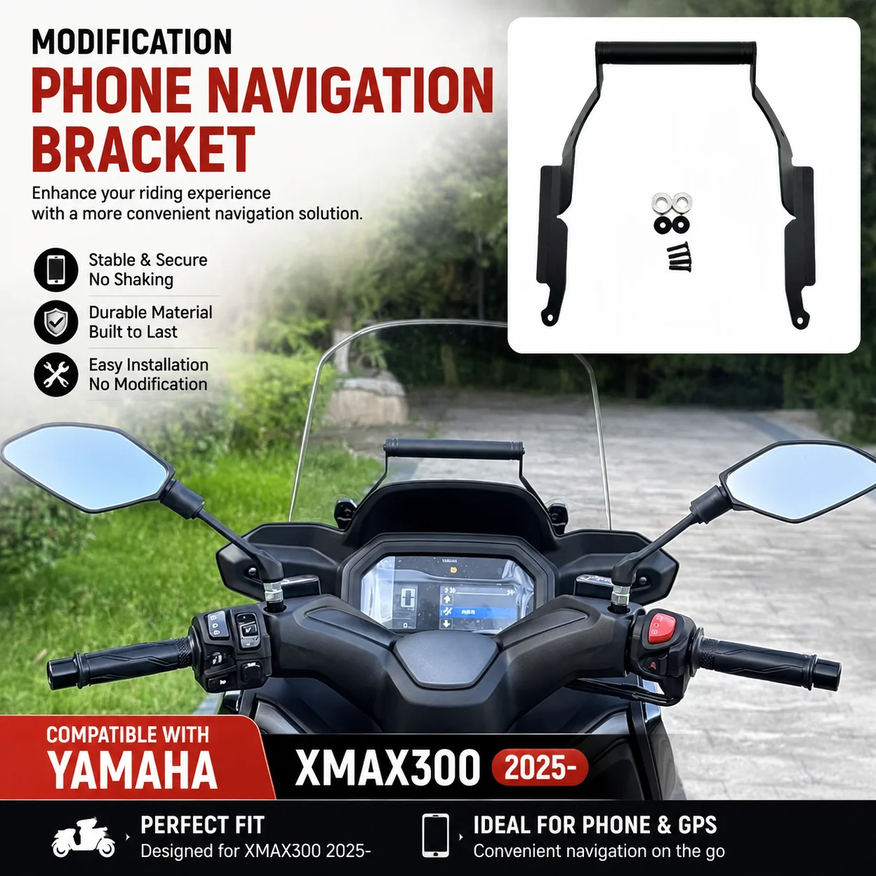 Fit Yamaha XMAX300 2025+, Modified GPS Phone Navigation Bracket, Extended Multifunctional Phone Holder, Non-destructive Installa
Fit Yamaha XMAX300 2025+, Modified GPS Phone Navigation Bracket, Extended Multifunctional Phone Holder, Non-destructive Installa
