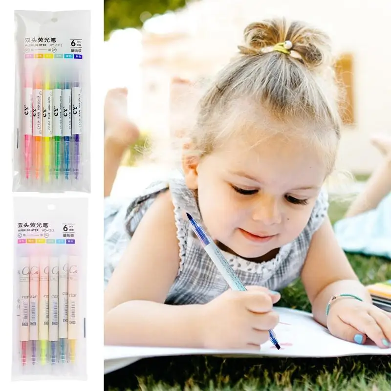 6pcs Student Colors Oblique Head Double-headed Highlighter Markers Soft Tips Everyday Markers For Writing Drawing Graffiti DIY
6pcs Student Colors Oblique Head Double-headed Highlighter Markers Soft Tips Everyday Markers For Writing Drawing Graffiti DIY