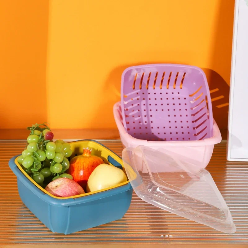 Double-layer vegetable washing fruit drain basket with lid Household Fruit and vegetable kitchen Water filter basket
Double-layer vegetable washing fruit drain basket with lid Household Fruit and vegetable kitchen Water filter basket