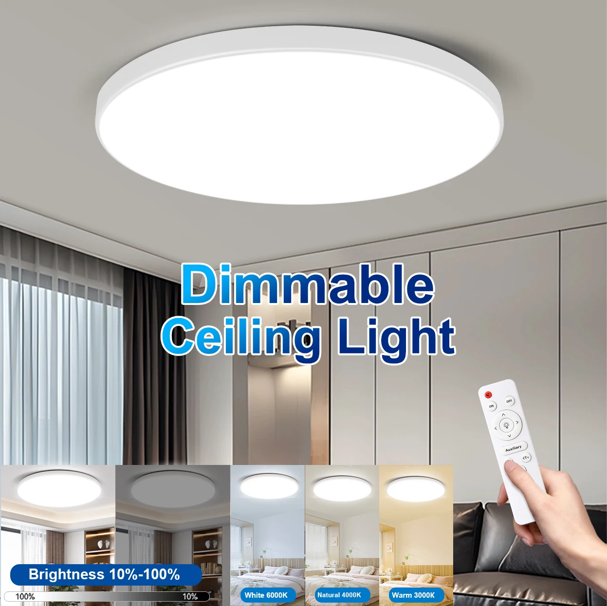 Dimmable LED Ceiling Light Remote Control Led Ceiling Lamp Tricolor Luster Panel Lamp For Living Room Bedroom Kitchen Decoration
Dimmable LED Ceiling Light Remote Control Led Ceiling Lamp Tricolor Luster Panel Lamp For Living Room Bedroom Kitchen Decoration