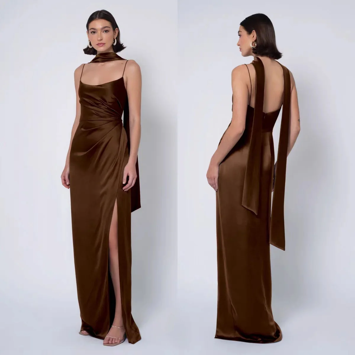 2026 New Chocolate Brown Satin Bridesmaid Dress Side Split Long Formal Evening Gown Elegant Slim Fit Wedding Guest Dress
2026 New Chocolate Brown Satin Bridesmaid Dress Side Split Long Formal Evening Gown Elegant Slim Fit Wedding Guest Dress