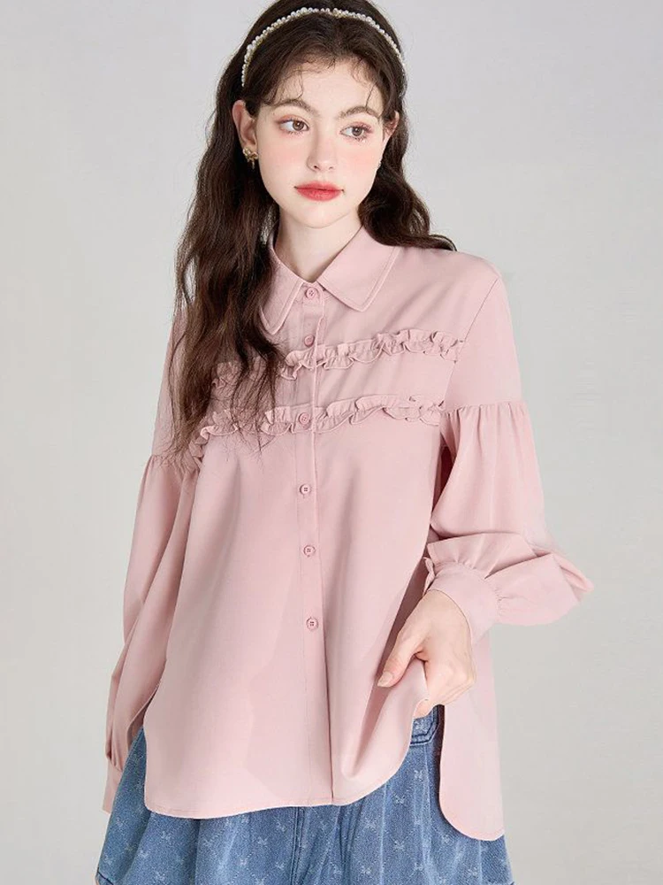 Jmprs Sweet Ruffles Pink Shirt Women Long Sleeve Korean Elegant Blouse Casual Vintage Spring New Female Design Solid Retro Tops
Jmprs Sweet Ruffles Pink Shirt Women Long Sleeve Korean Elegant Blouse Casual Vintage Spring New Female Design Solid Retro Tops