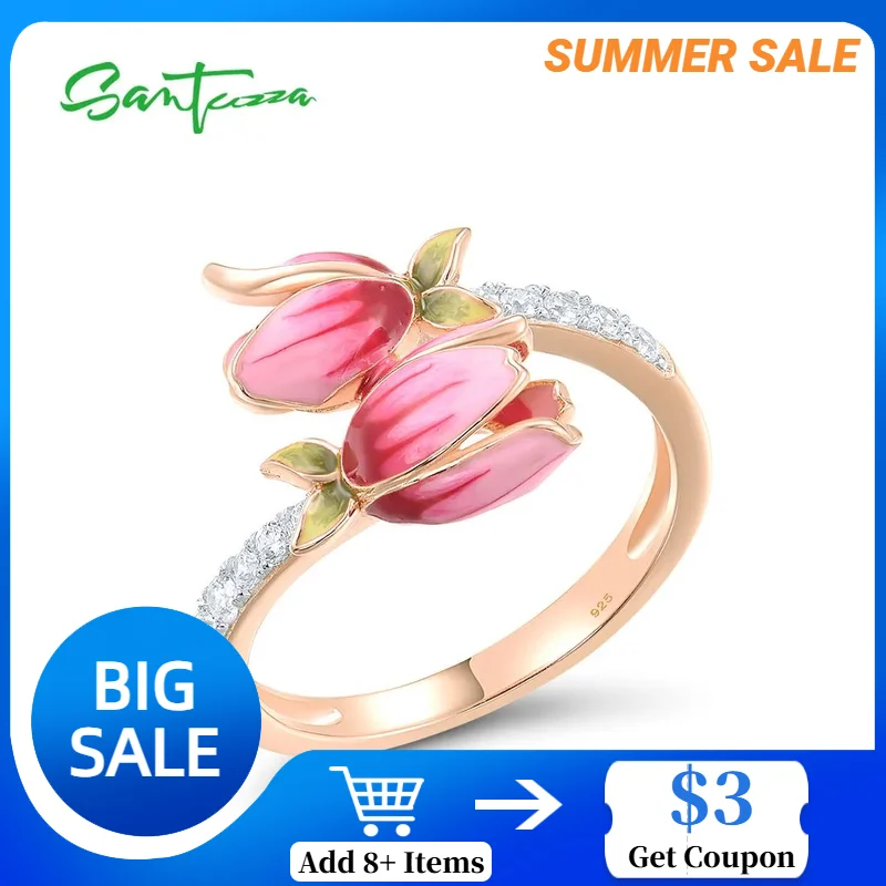 SANTUZZA Genuine 925 Sterling Silver Rings For Women Sparkling White Cubic Zirconia Enamel Tulip Flower Rose Plated Fine Jewelry
SANTUZZA Genuine 925 Sterling Silver Rings For Women Sparkling White Cubic Zirconia Enamel Tulip Flower Rose Plated Fine Jewelry