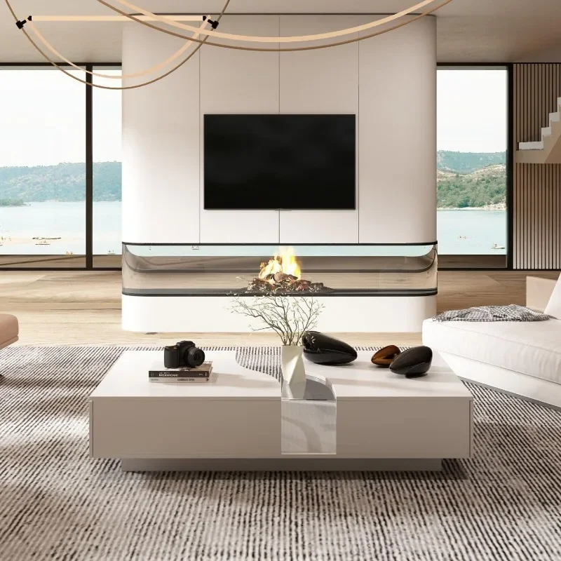 Modern Coffee Table with Lights & Glass Tabletop, Living Room Coffee Table with 2 Drawers, Central Table with Storage, White
Modern Coffee Table with Lights & Glass Tabletop, Living Room Coffee Table with 2 Drawers, Central Table with Storage, White
