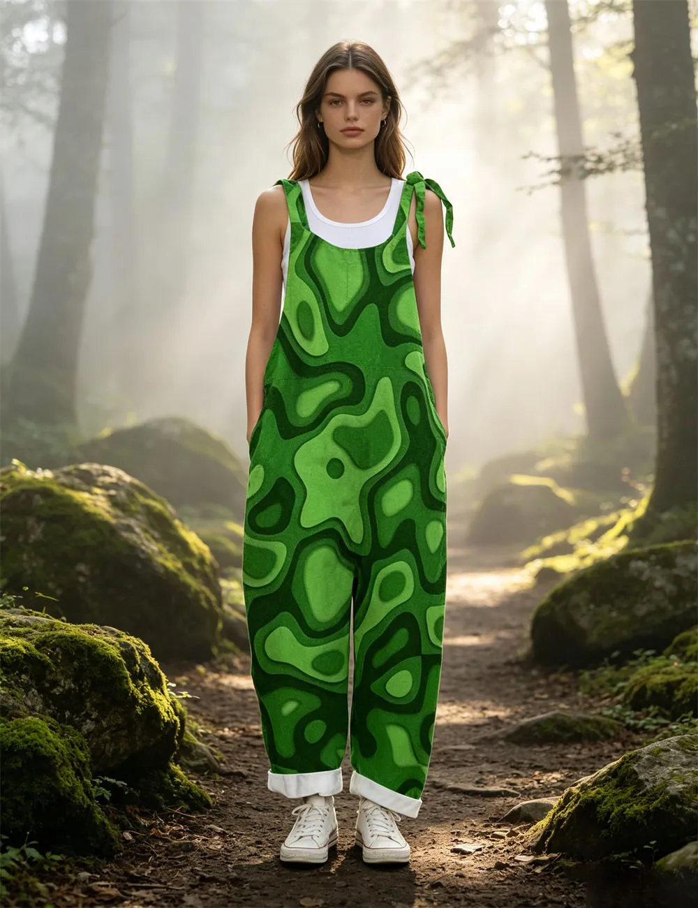 Women's new light and dark green irregular wave print casual cute loose jumpsuit retro casual pants
Women's new light and dark green irregular wave print casual cute loose jumpsuit retro casual pants