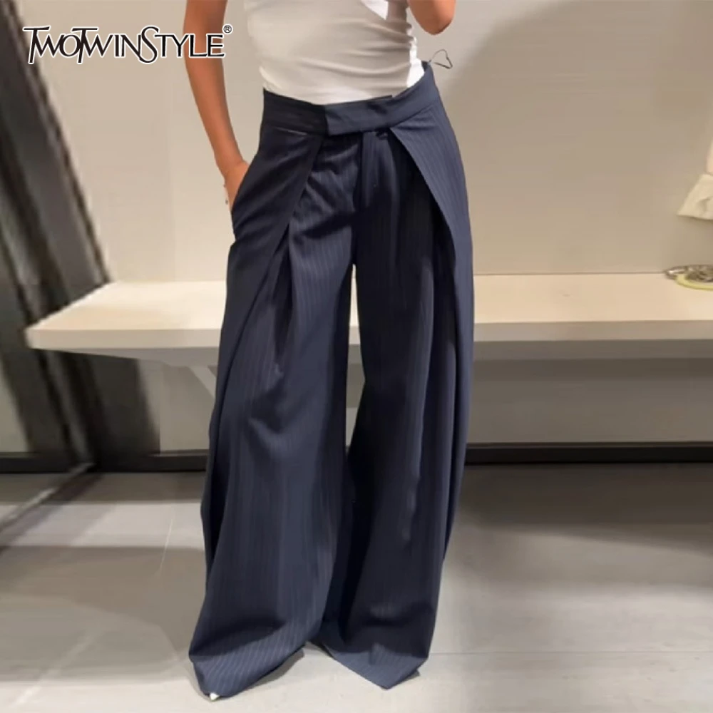 TWOTWINSTYLE Basics Striped Design Wide Leg Pant for Women High Waist Office Temperament Trousers Female Autumn Fashion Clothes
TWOTWINSTYLE Basics Striped Design Wide Leg Pant for Women High Waist Office Temperament Trousers Female Autumn Fashion Clothes